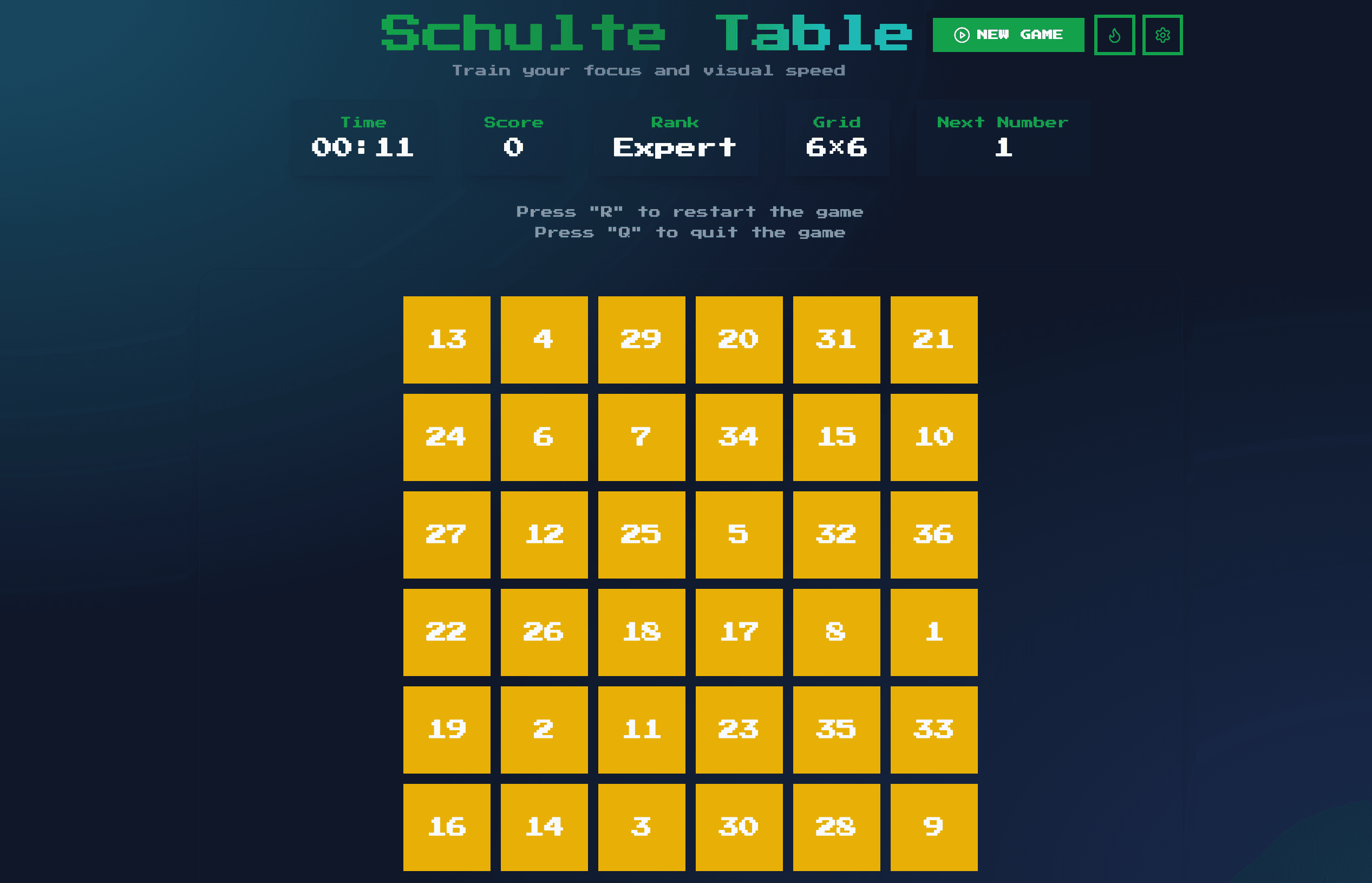 Schulte Table Game